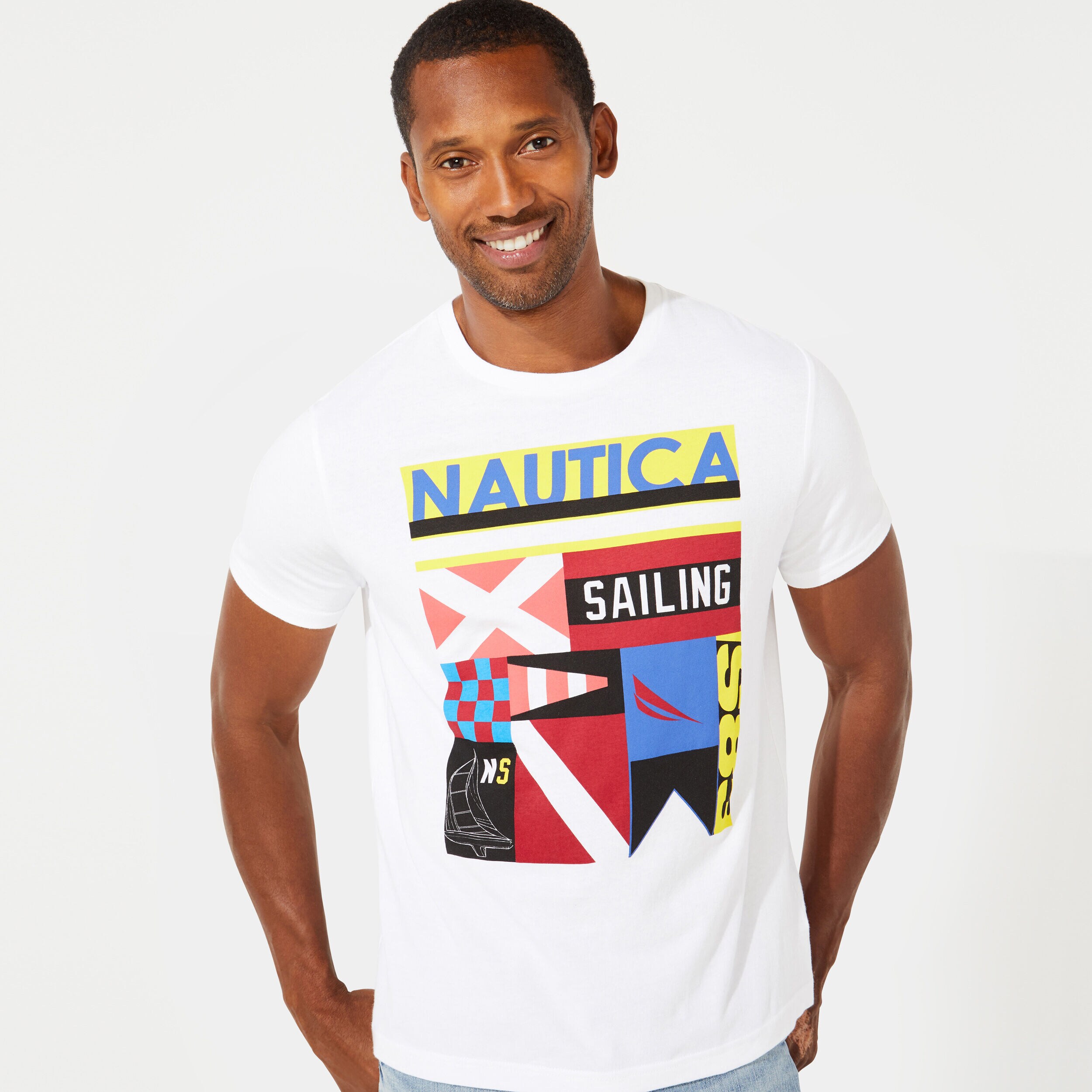 Nautica Boys Big Long Sleeve Flag Logo Graphic Tee