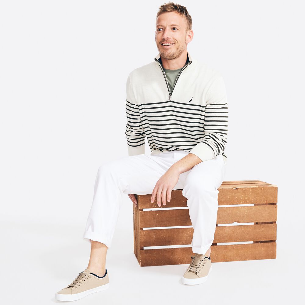 NAVTECH STRIPED QUARTER-ZIP SWEATER,Sail Cream,large