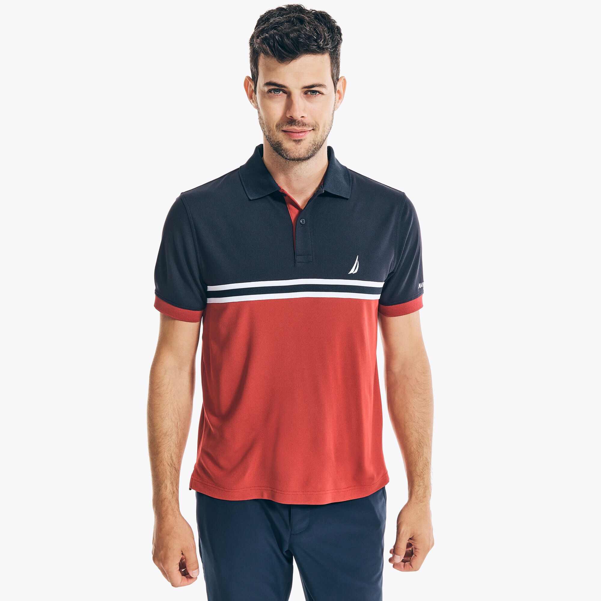 NAVTECH SUSTAINABLY CRAFTED CLASSIC FIT COLORBLOCK POLO,Navy,large