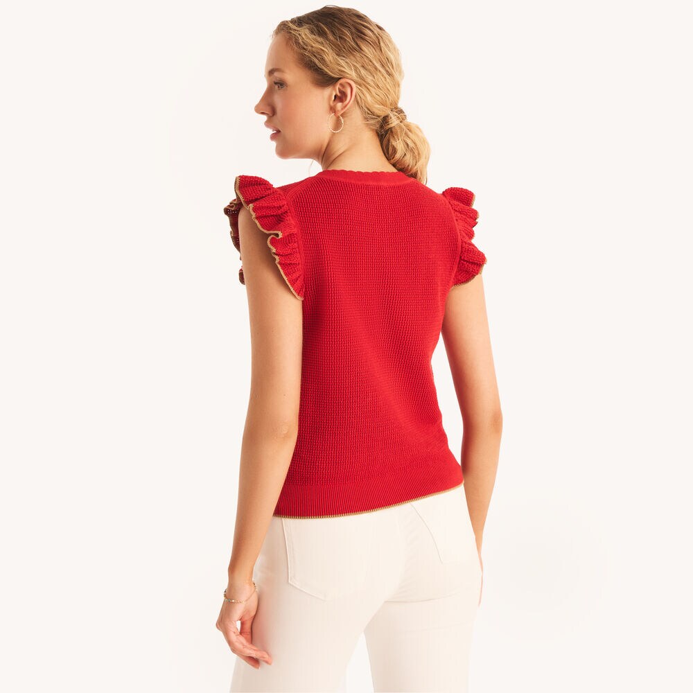 Ruffle Sleeveless Sweater,Teaberry,large