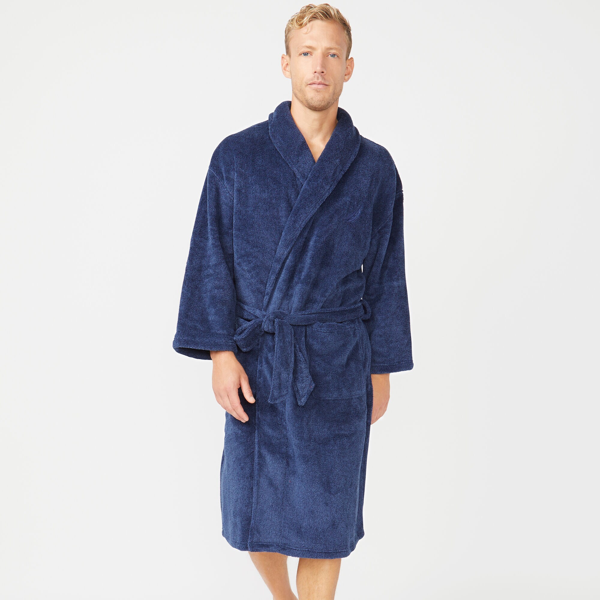 TWO TONE SHAWL COLLAR ROBE,Nite Sea Heather,large