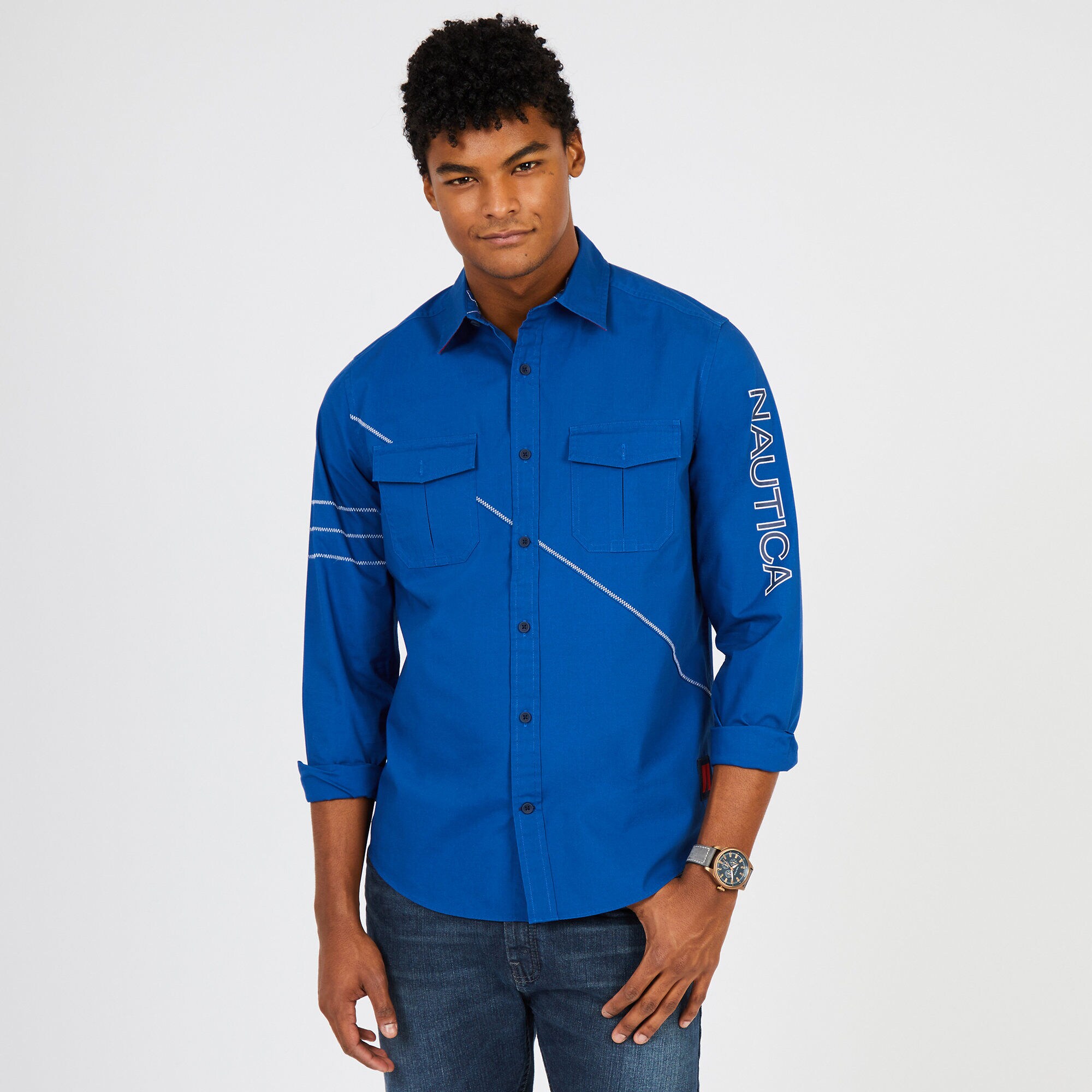 Classic Fit Long Sleeve N '83 Button-Down Shirt,J Navy,large