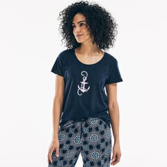 ANCHOR AND KALEIDOSCOPE PRINT SHORT SLEEVE PAJAMA SET,Pure Adriatic Sea Wash,large