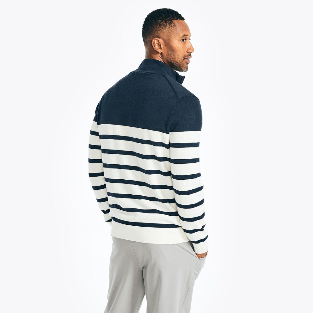 NAVTECH STRIPED QUARTER-ZIP SWEATER,Navy,large