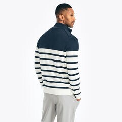 NAVTECH STRIPED QUARTER-ZIP SWEATER,Navy,large