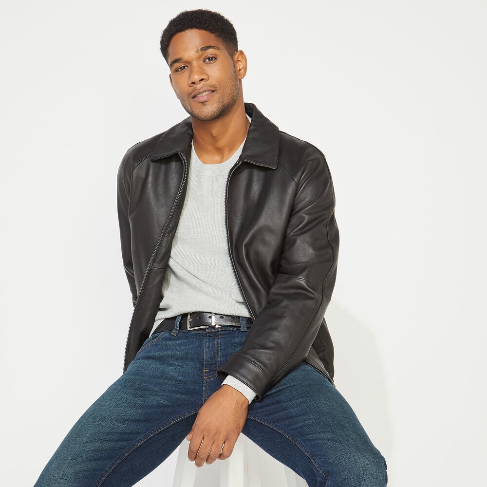 GENUINE LEATHER JACKET,Black,large