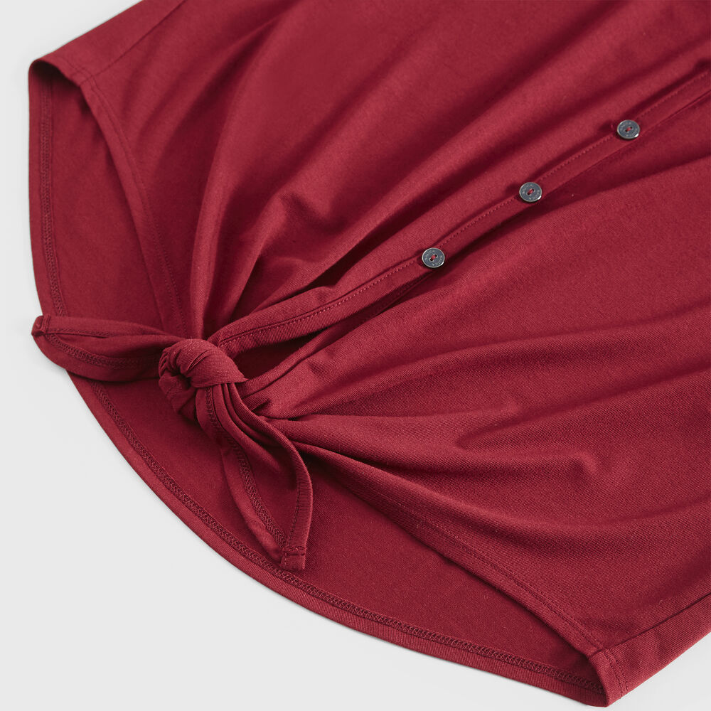 TIE-WAIST BUTTON-DOWN TOP,Classic Red,large