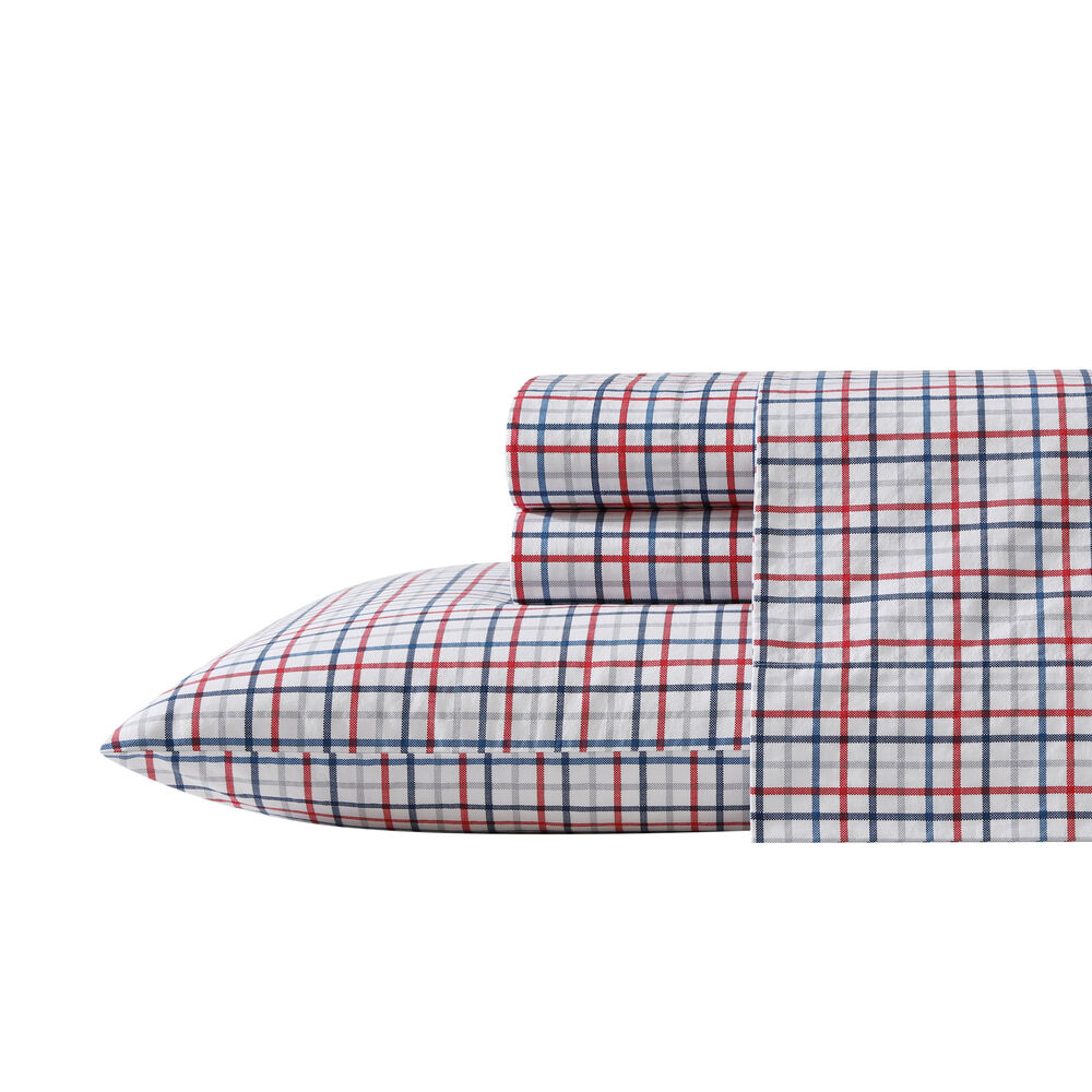 Boating Tattersall Plaid Grey Queen Sheet Set,Heather,large