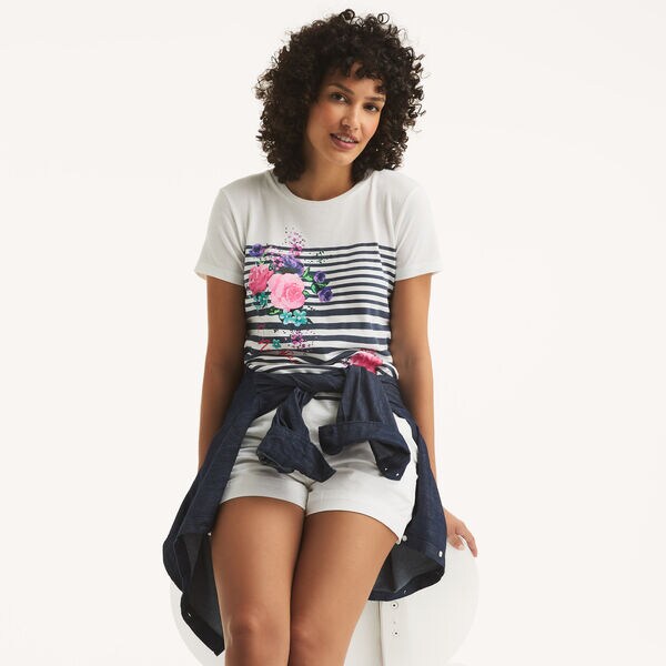 Striped Flowers Graphic T-Shirt
