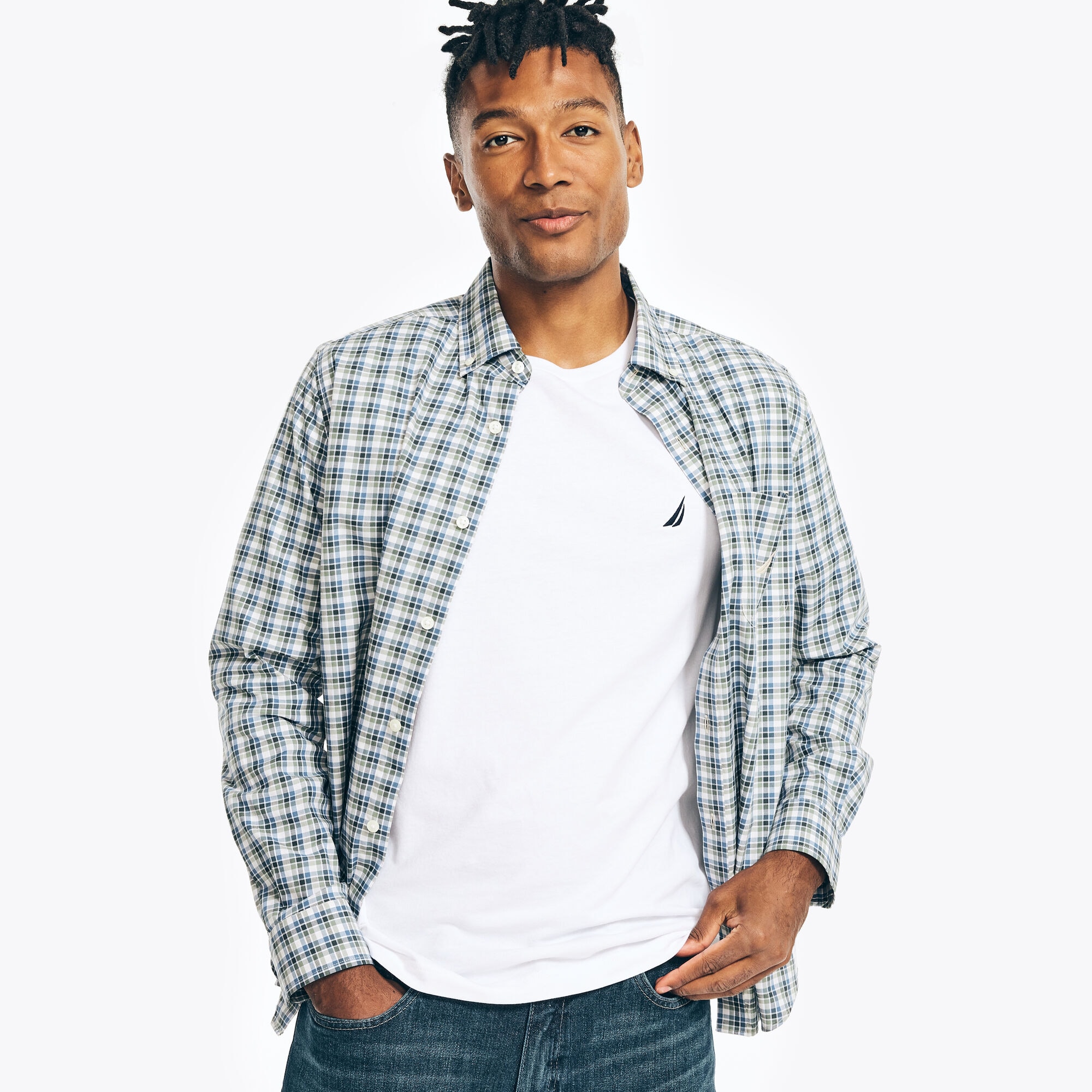MULTI-CHECK PLAID SHIRT,Bright Willow,large