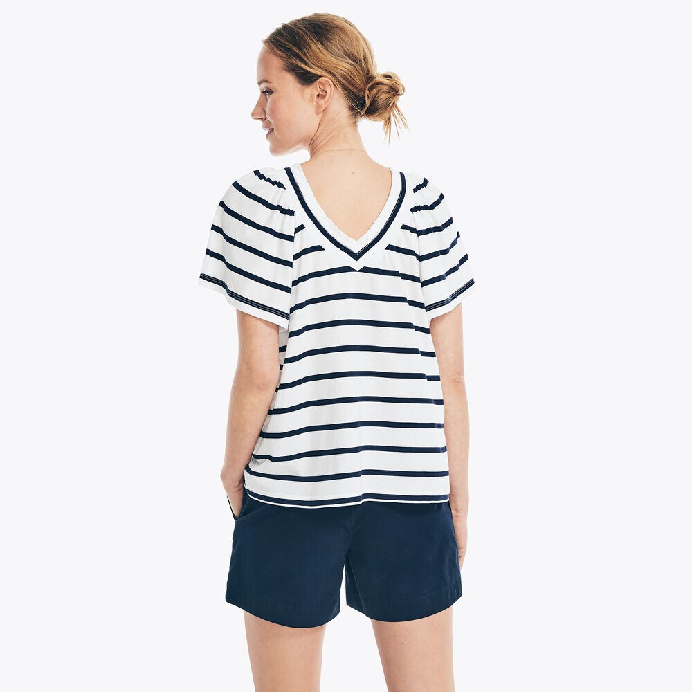 STRIPED SMOCKED TOP,Stellar Blue Heather,large