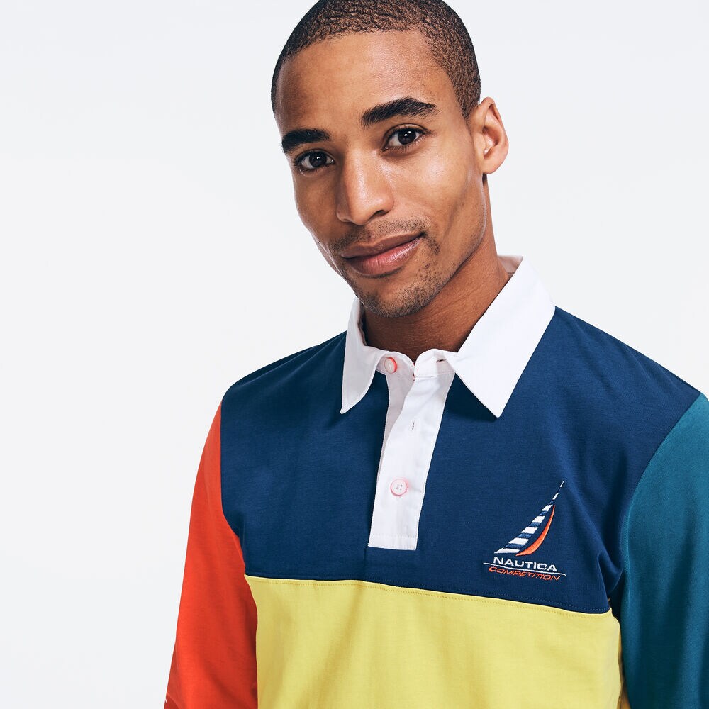 COMPETITION COLORBLOCK GRAPHIC RUGBY POLO,Navy,large