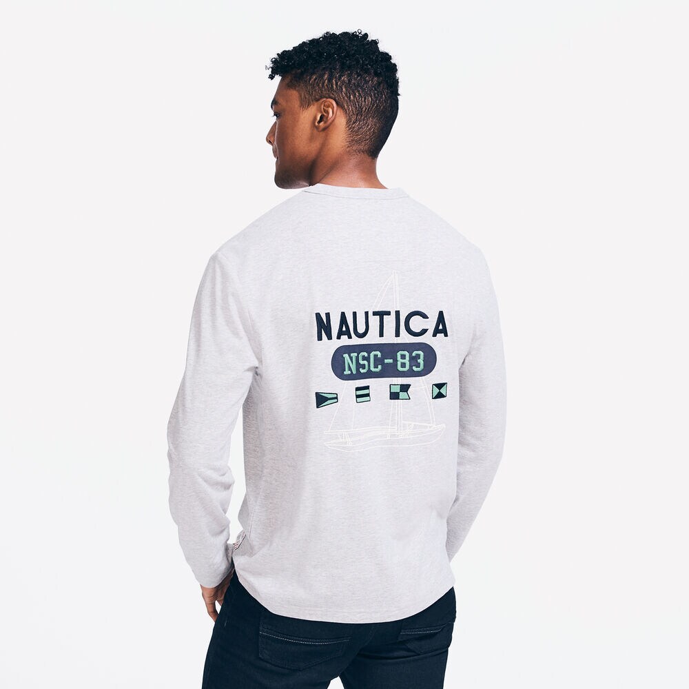 LOGO BACK GRAPHIC LONG SLEEVE T-SHIRT,Grey Heather,large