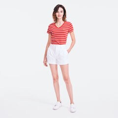 STRIPED V-NECK T-SHIRT,Buoy Red,large