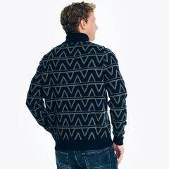 Sustainably Crafted Jacquard Turtleneck Sweater,Stellar Blue Heather,large