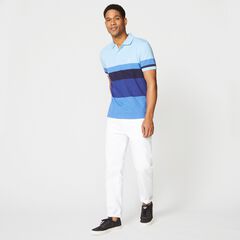 PREMIUM COTTON COLORBLOCK STRIPE POLO,Gulfcoast Blue Heather,large