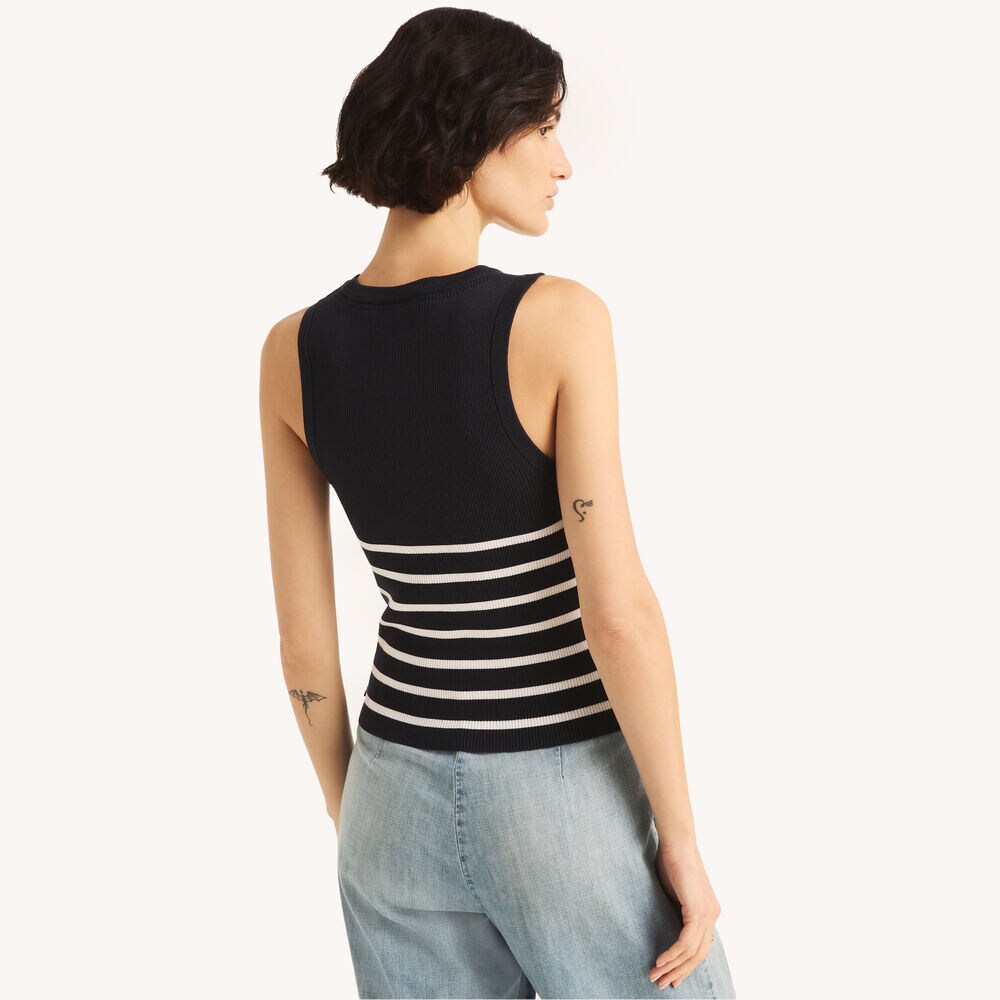 Striped Crewneck Sweater Tank,Navy,large