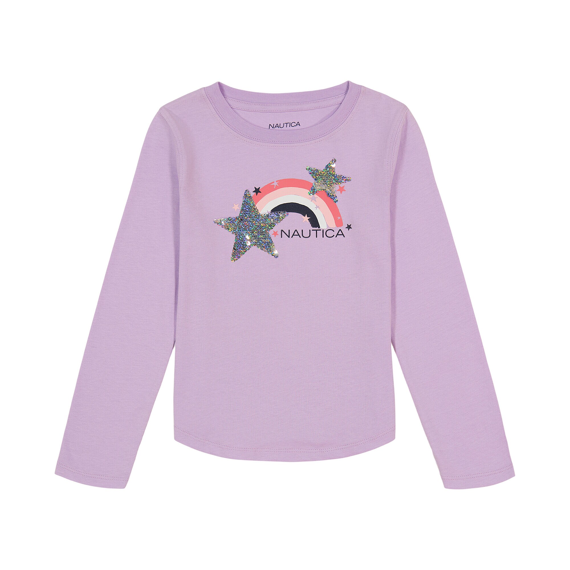 Little Girls' Rainbow Star Long-Sleeve T-Shirt (4-6X),Guppy Grape,large
