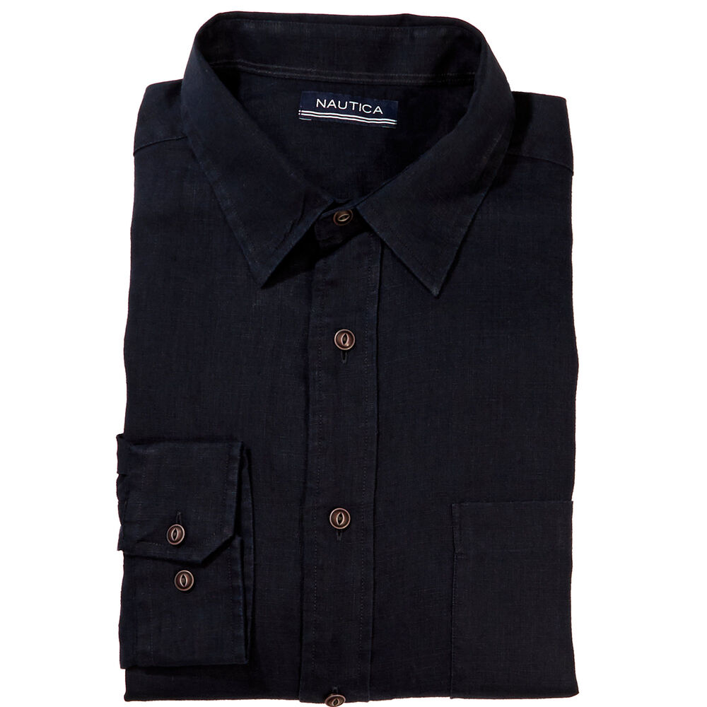  Slim Fit Linen Shirt 	,Navy,large