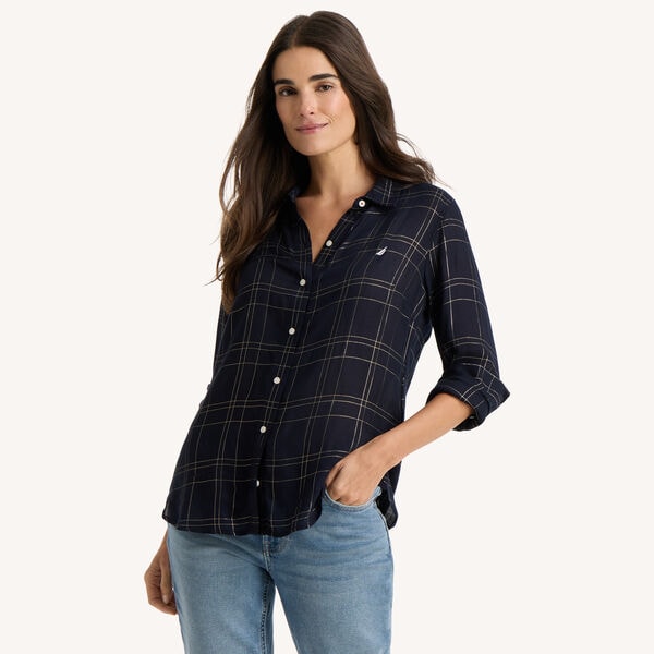 Grid Roll-Tab Sleeve Shirt