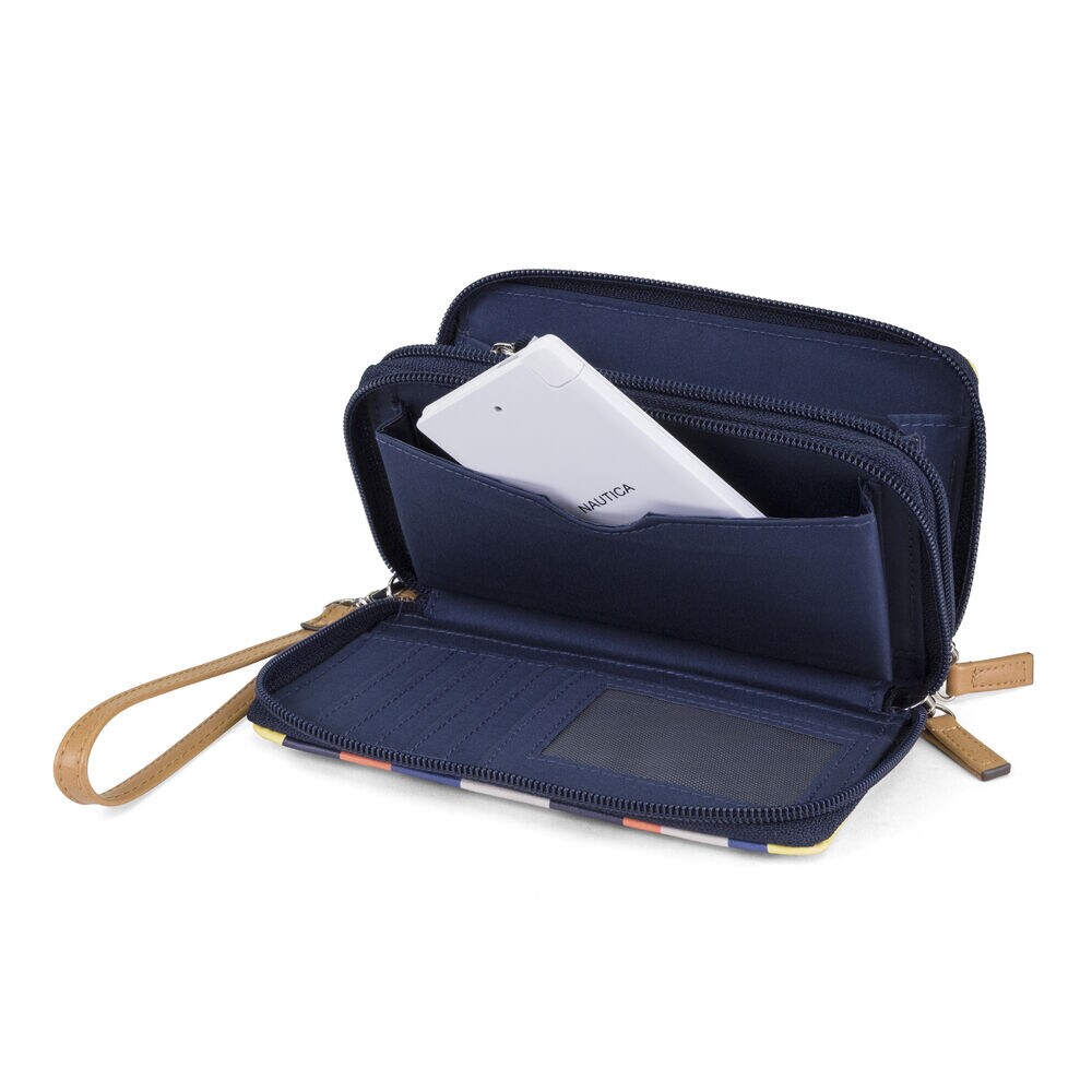 DOUBLE ZIP AROUND WRISTLET WITH CHARGER,Ice Blue,large