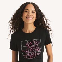 Modern Flowers Studded Graphic T-Shirt,True Black,large