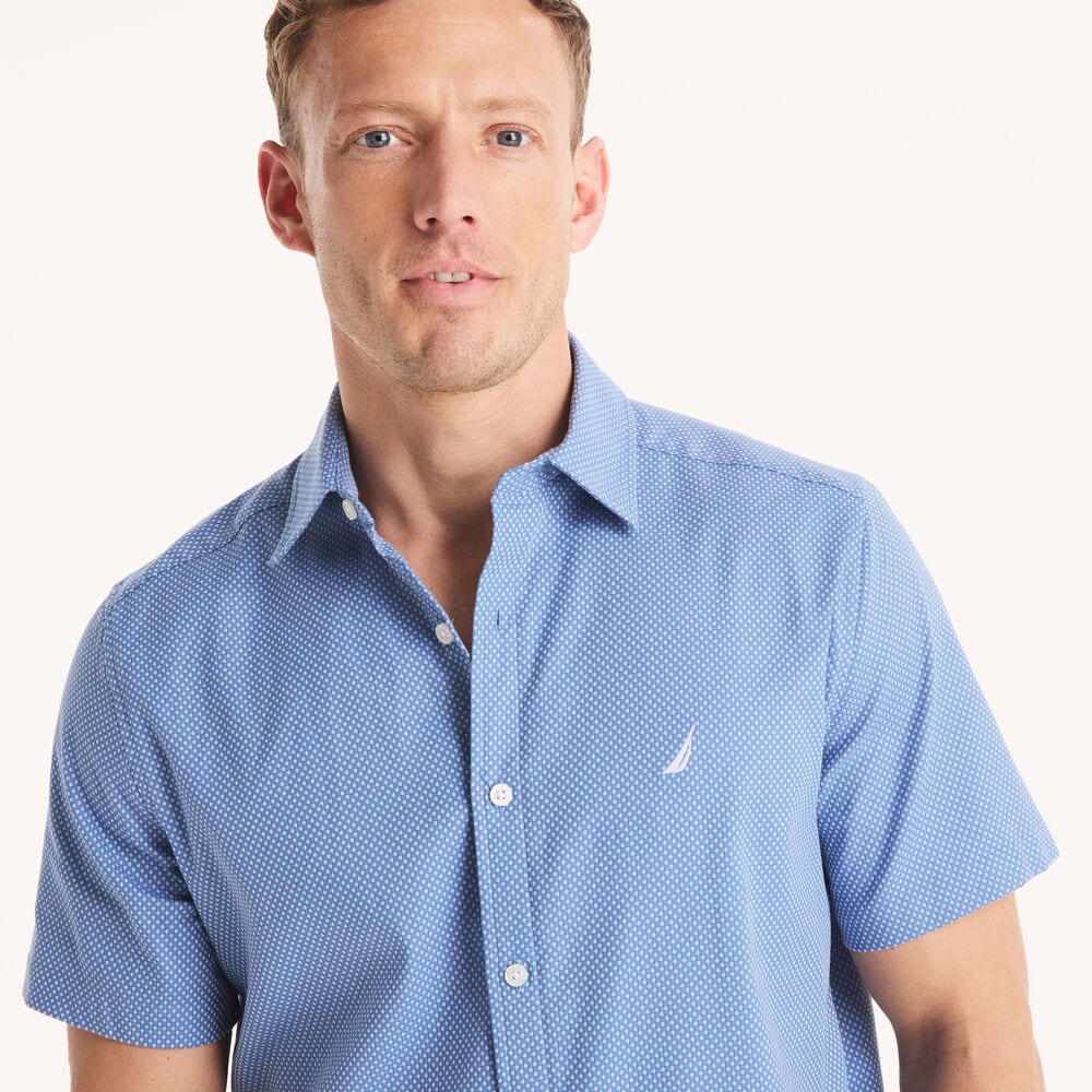 Classic Fit Wrinkle-Resistant Dobby Short-Sleeve Shirt,Dock Blue,large