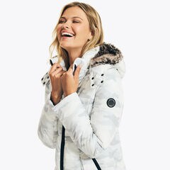 FAUX-FUR TRIMMED CAMOUFLAGE PARKA WITH REMOVABLE HOOD,Bright White,large