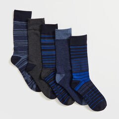 STRIPED STRETCH CREW SOCKS, 5-PACK,Black,large