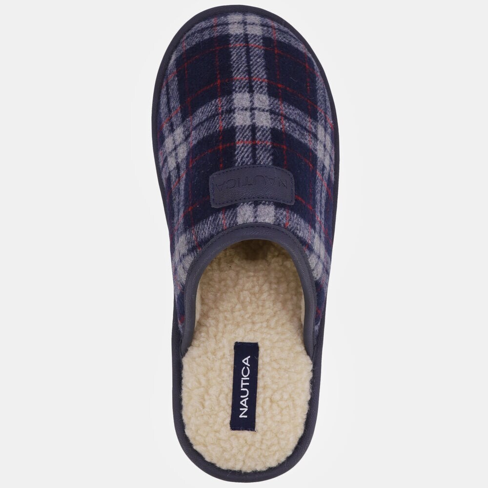 PLAID MICRO SUEDE SLIPPER,Navy,large