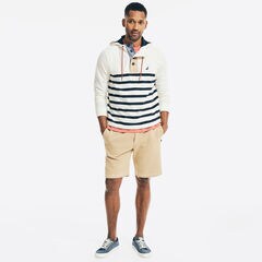 STRIPED BUTTON-FRONT HOODIE,White Cap,large