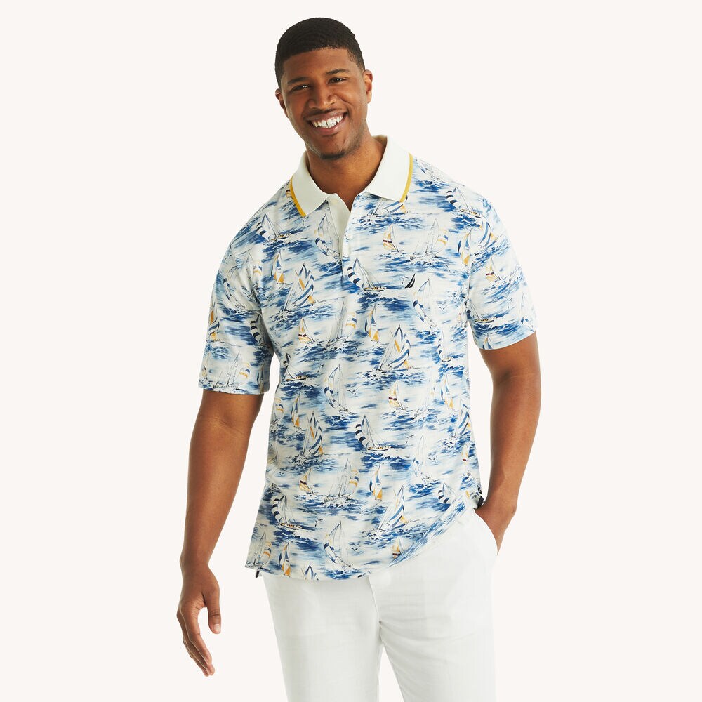 Big & Tall Classic Fit Printed Polo,White,large