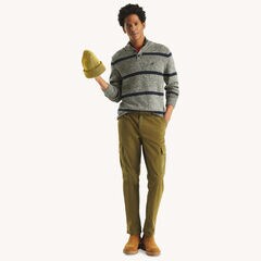 Striped Mock-Neck Sweater,Olive,large