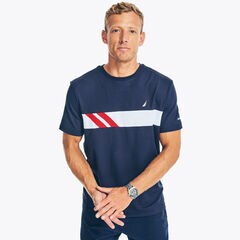 NAVTECH CHEST-STRIPE CREWNECK T-SHIRT,Navy,large