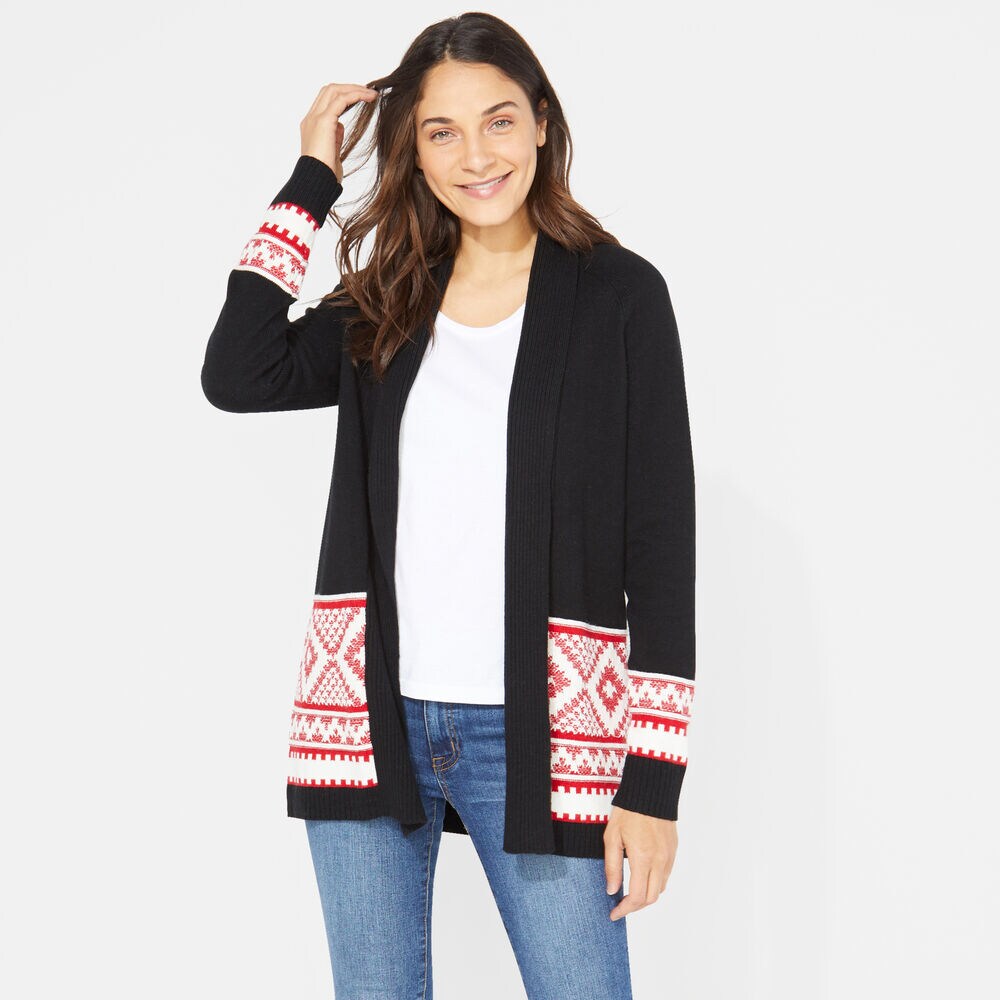 AZTEC PATTERN CARDIGAN,True Black,large