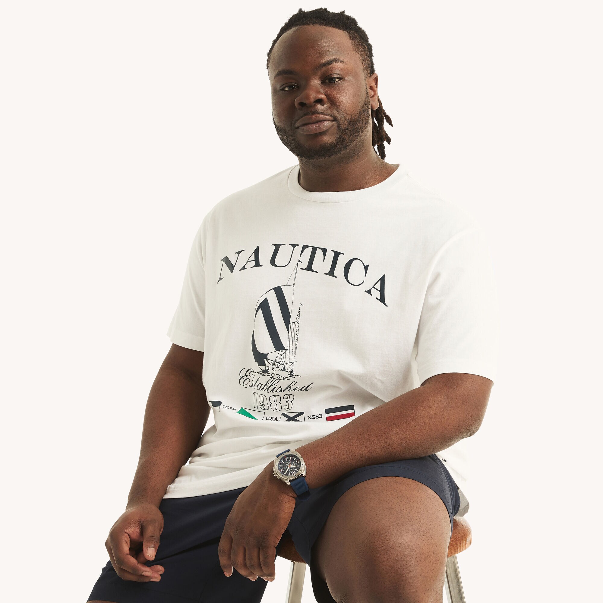Big & Tall Sustainably Crafted Nautica Heritage Graphic T-Shirt,Bright White,large