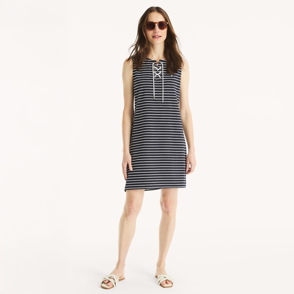 Striped Dress,Navy,large