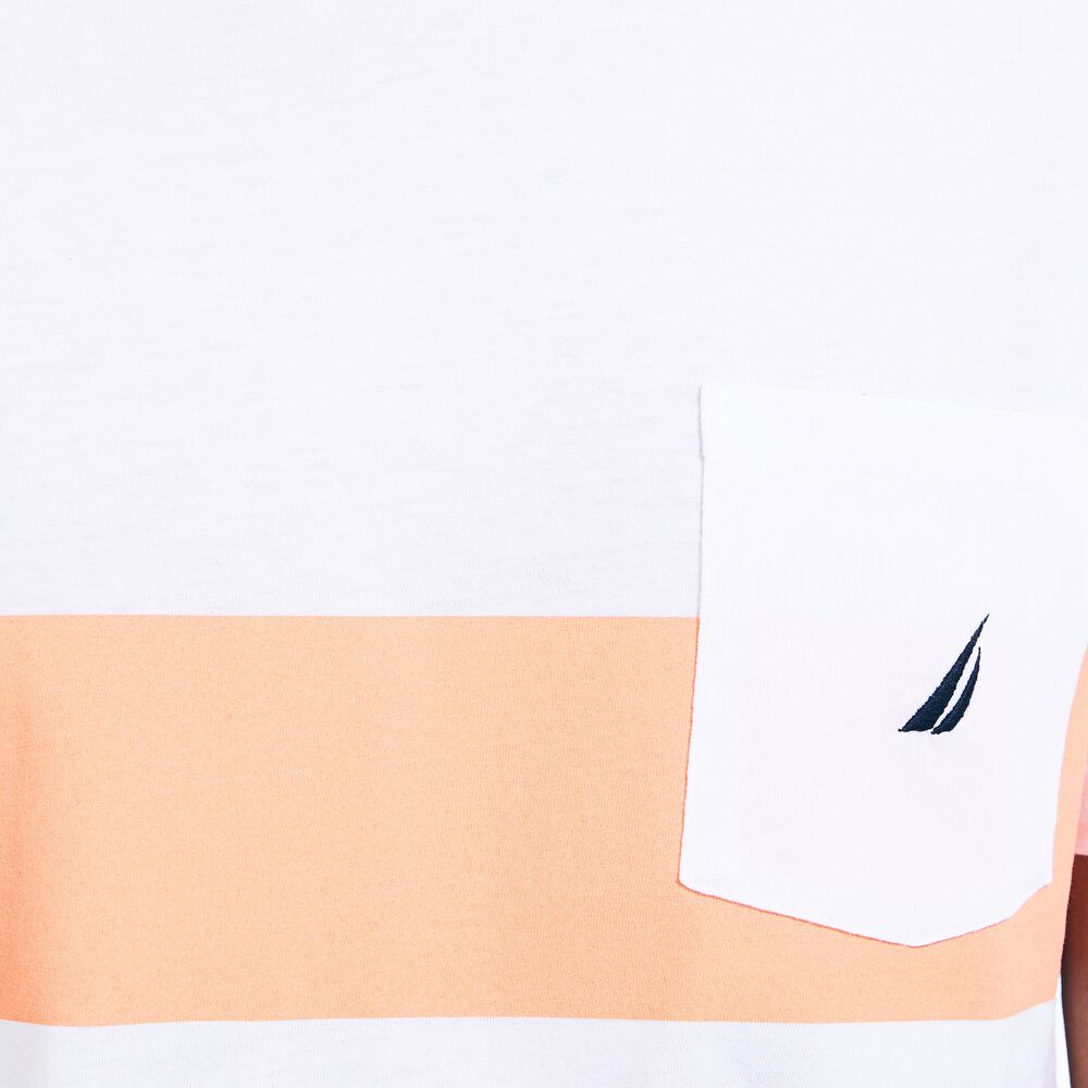 SUSTAINABLY CRAFTED CHEST-STRIPE T-SHIRT,Bright White,large
