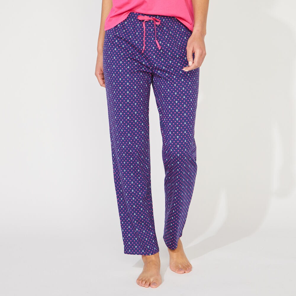 POLKA DOT PRINT SHORT SLEEVE PAJAMA SET,Navy,large
