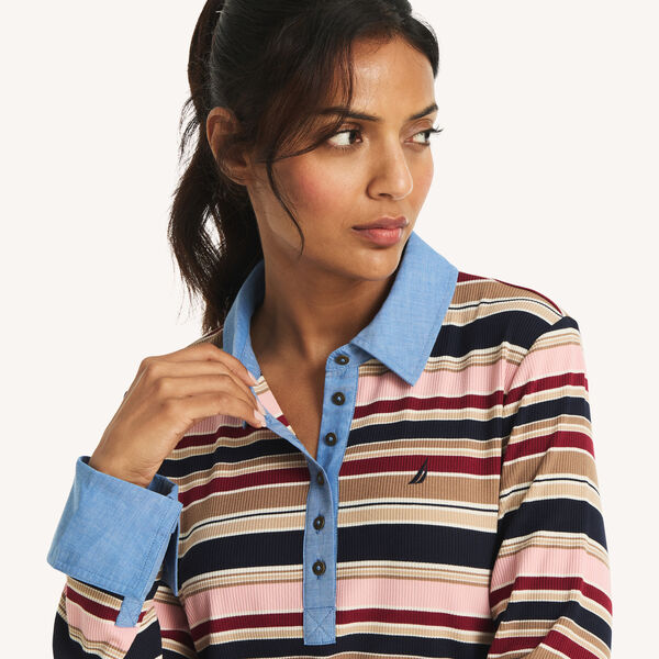 Mixed Media Striped Polo Dress