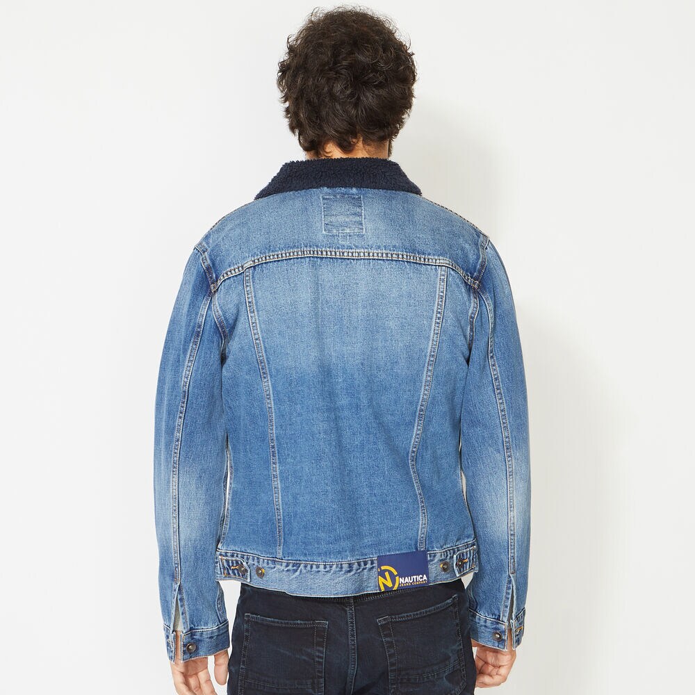 NAUTICA JEANS CO. SHERPA COLLAR DENIM JACKET,Varsity Blue Wash,large
