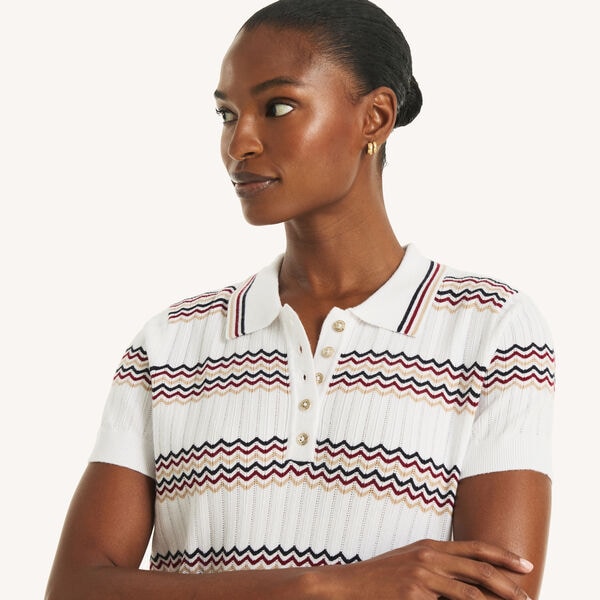 Short-Sleeve Striped Polo Sweater