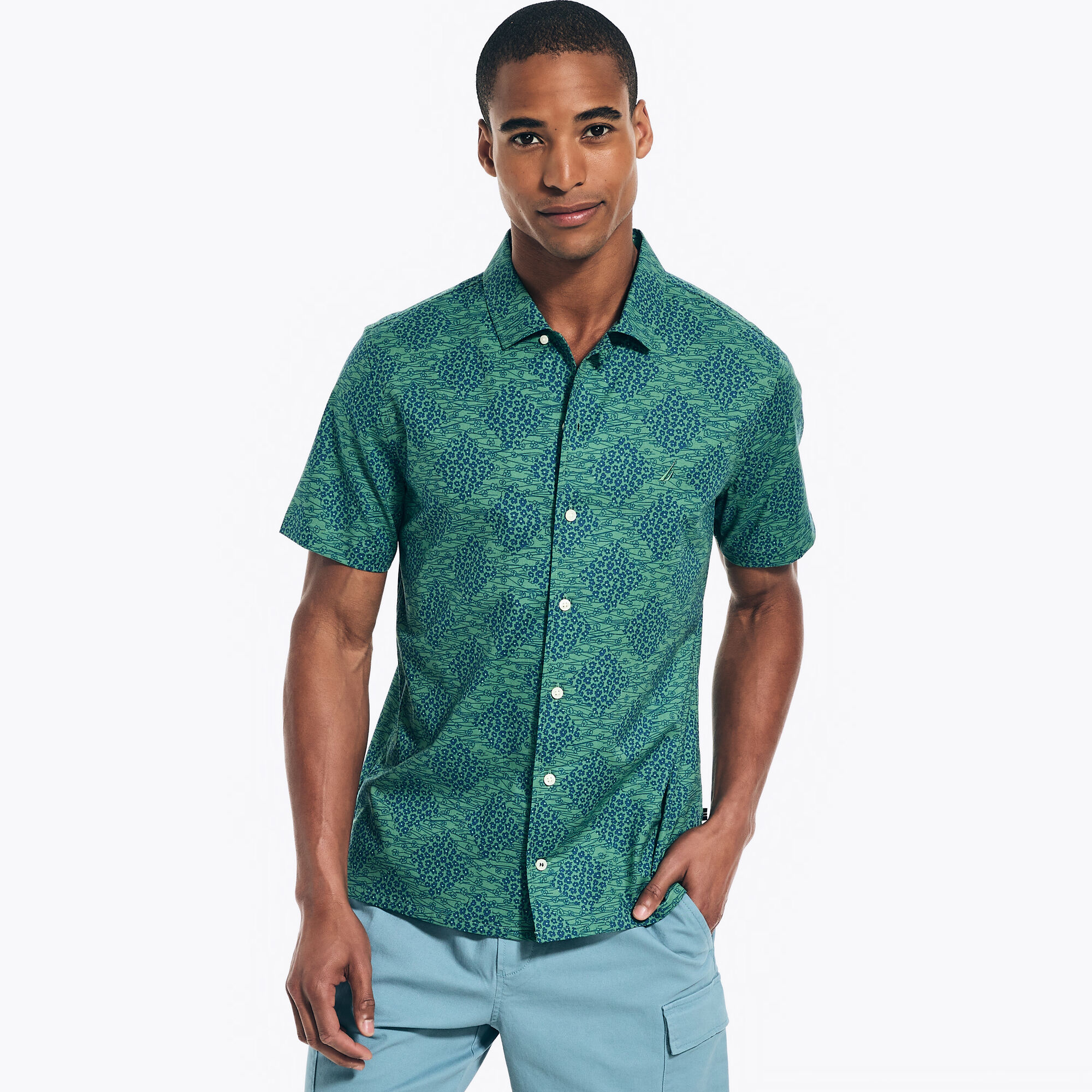 Printed Short-Sleeve Camp Shirt,Green Apple,large