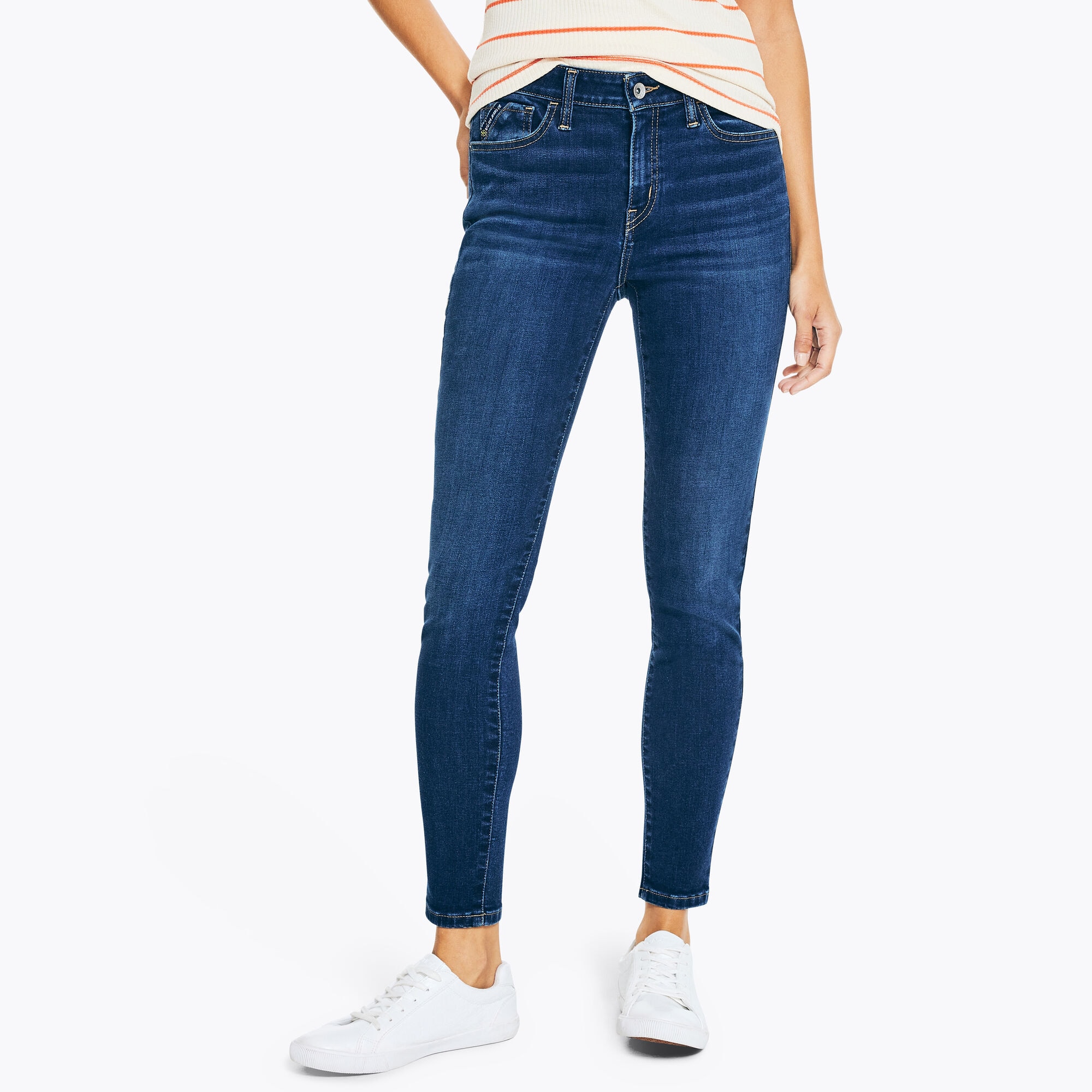 NAUTICA JEANS CO. TRUE FLEX MID-RISE SKINNY DENIM,Sapphire/Pitch Yellow,large