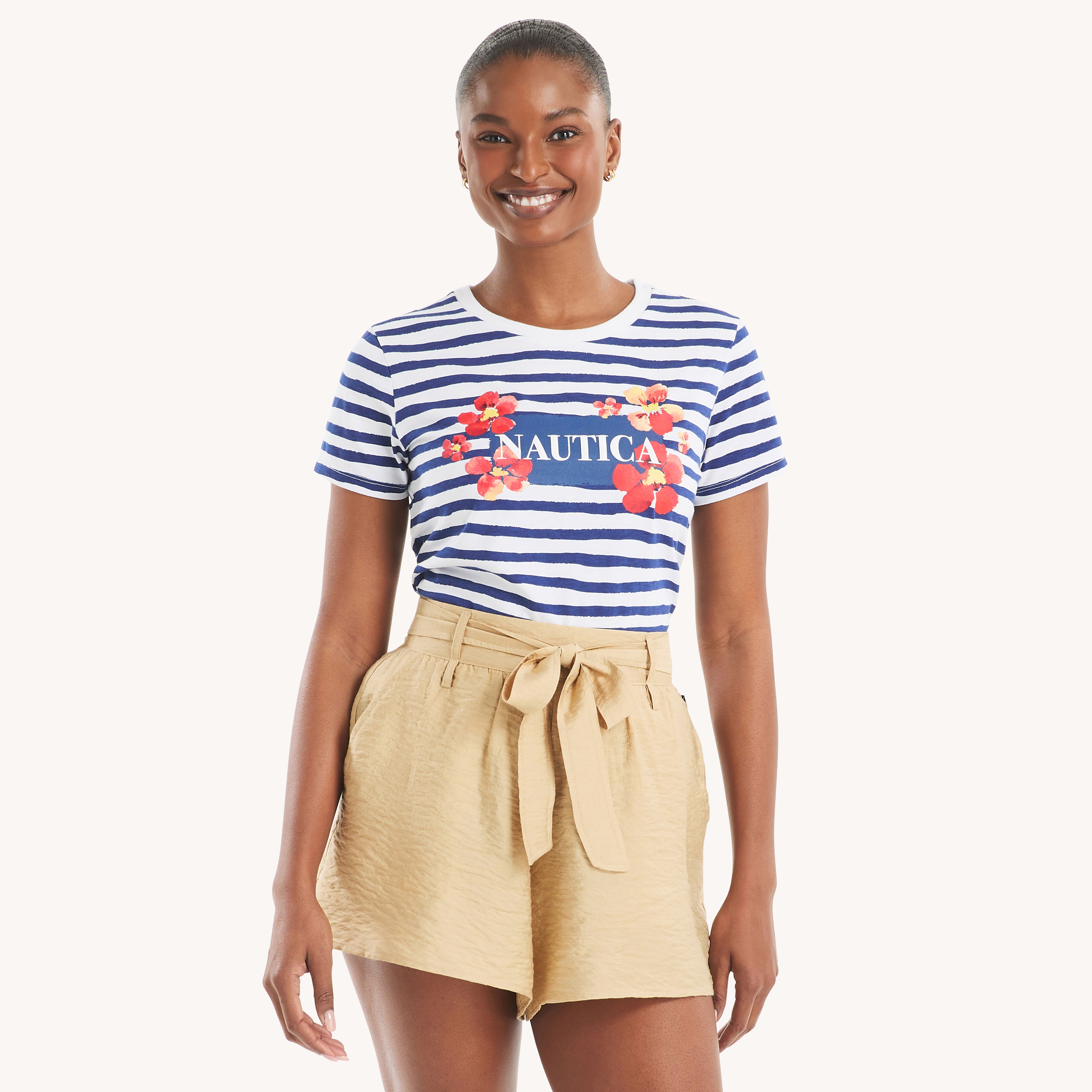 Puff Stripes and Flowers Graphic T-Shirt | Nautica