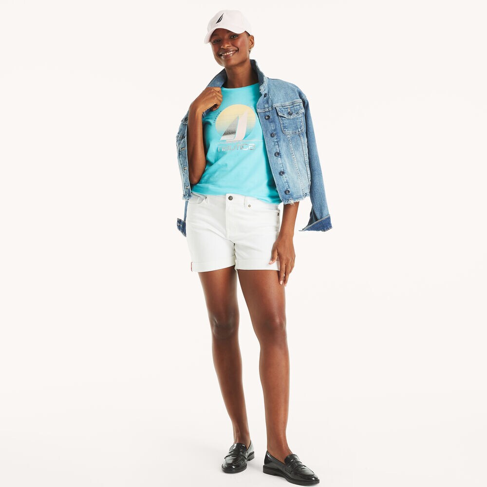 Sunset Sailing Foil Graphic T-Shirt,Varsity Blue Wash,large
