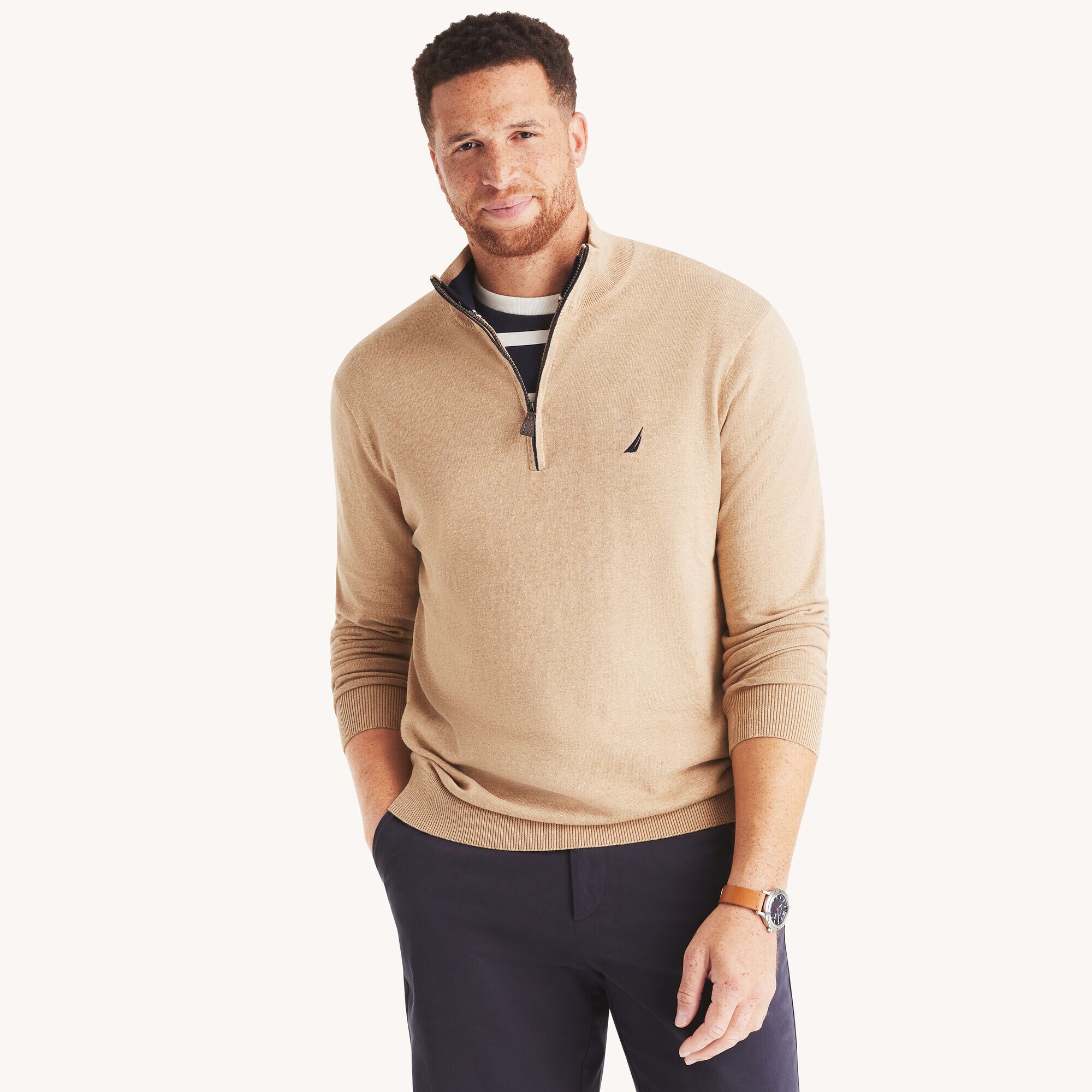 Big & Tall Navtech Quarter-Zip Sweater,Camel Heather,large