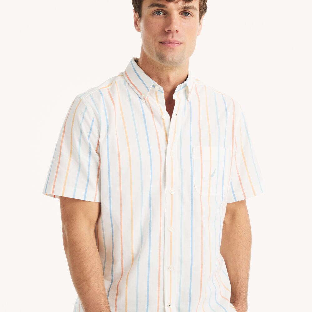 Striped Short-Sleeve Shirt,Sail White,large