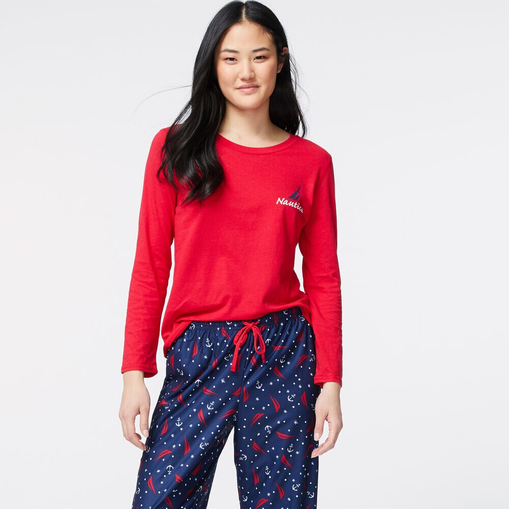 WOMEN'S NAUTICA FAMILY PAJAMA SET,Sapphire/Pitch Yellow,large