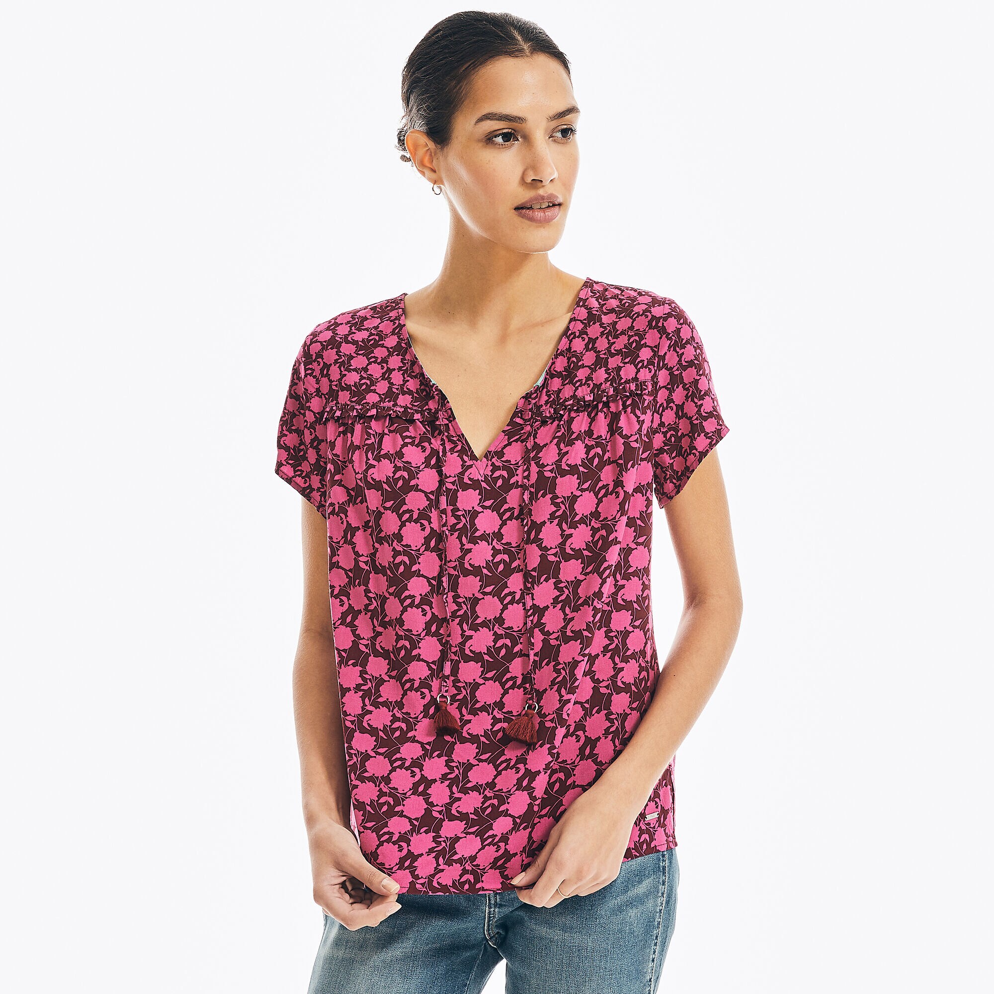 SUSTAINABLY CRAFTED FLORAL PRINT TOP,Parfait Pink,large